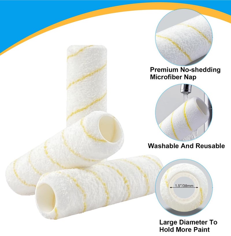 Greatandrew Great Andrew 3-Pack Paint Roller Covers 9 Inch, 3/8"" Nap Microfiber Paint Roller Kit for Painting Projects on Smooth Textured Semi Smooth Surfaces, Walls, Ceilings, Houses, etc - Image 4